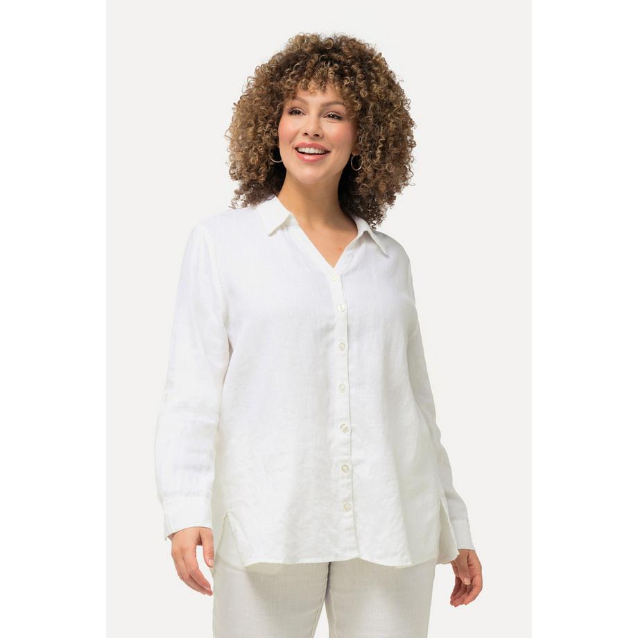Ulla Popken Leinen Langarm Bluse mit offenem Kragen  