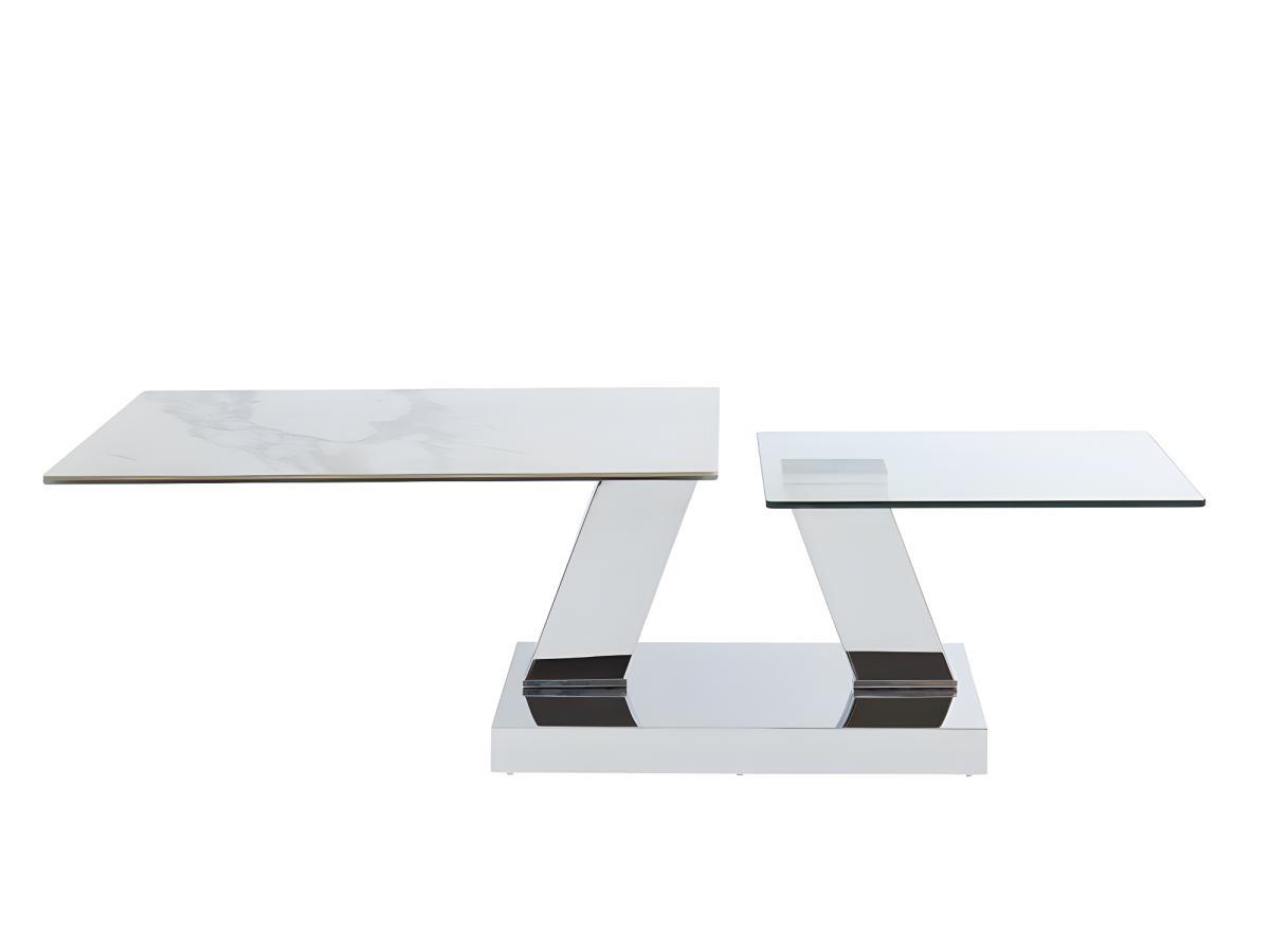 Vente-unique Table basse avec plateaux pivotants OXANA Verre trempé céramique acier Transparent  