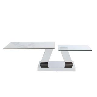 Vente-unique Table basse avec plateaux pivotants OXANA Verre trempé céramique acier Transparent  