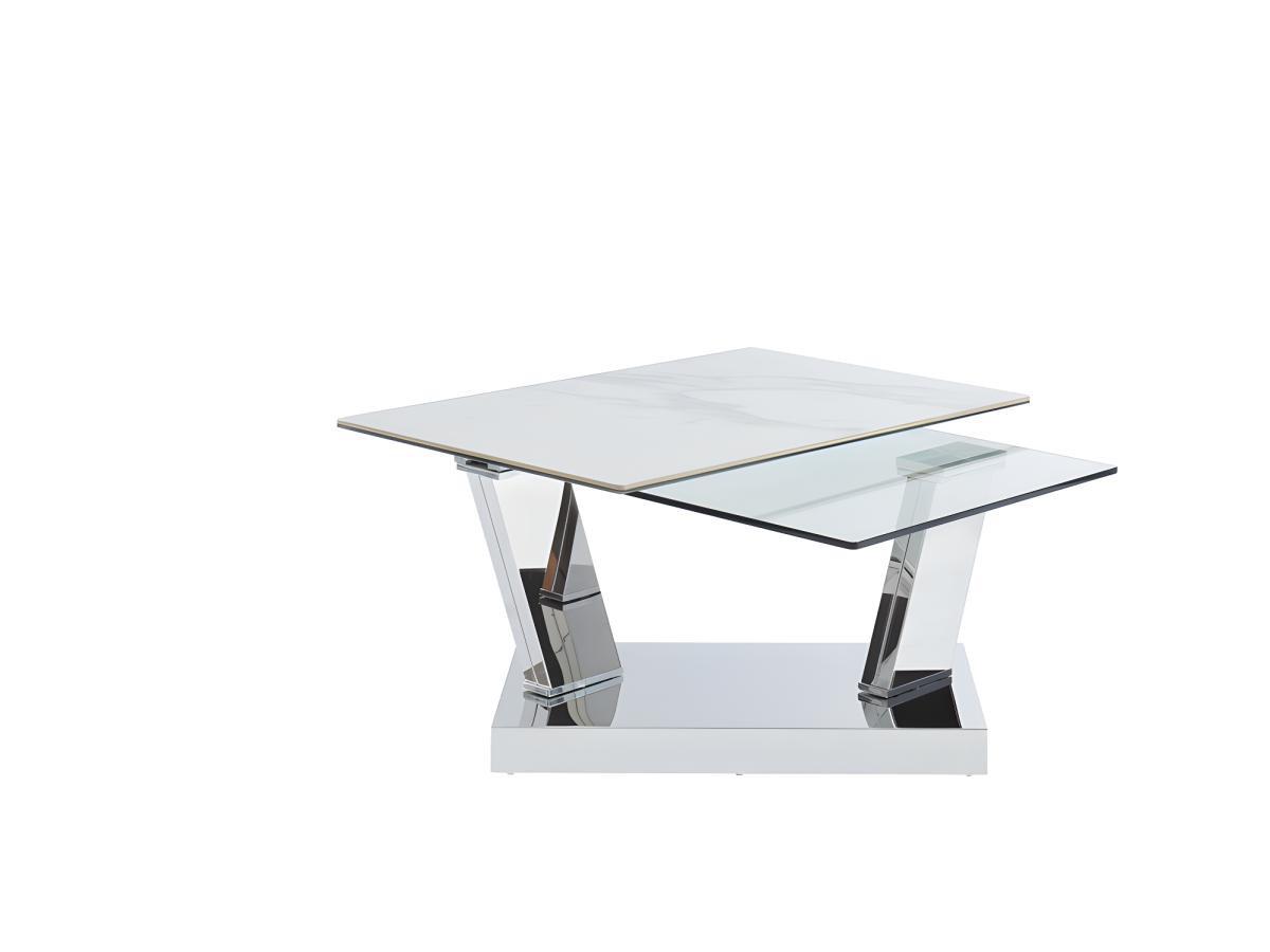 Vente-unique Table basse avec plateaux pivotants OXANA Verre trempé céramique acier Transparent  