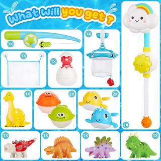 Activity-board  Badewannenspielzeug mit Aufbewahrungstasche, Badespielzeug Badewannenspielzeug Wasserspielzeug Kinder mit Dusche, aufziehbares Dinosaurier-Angelspiel ohne Form 
