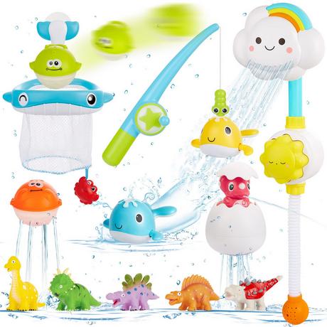 Activity-board  Badewannenspielzeug mit Aufbewahrungstasche, Badespielzeug Badewannenspielzeug Wasserspielzeug Kinder mit Dusche, aufziehbares Dinosaurier-Angelspiel ohne Form 