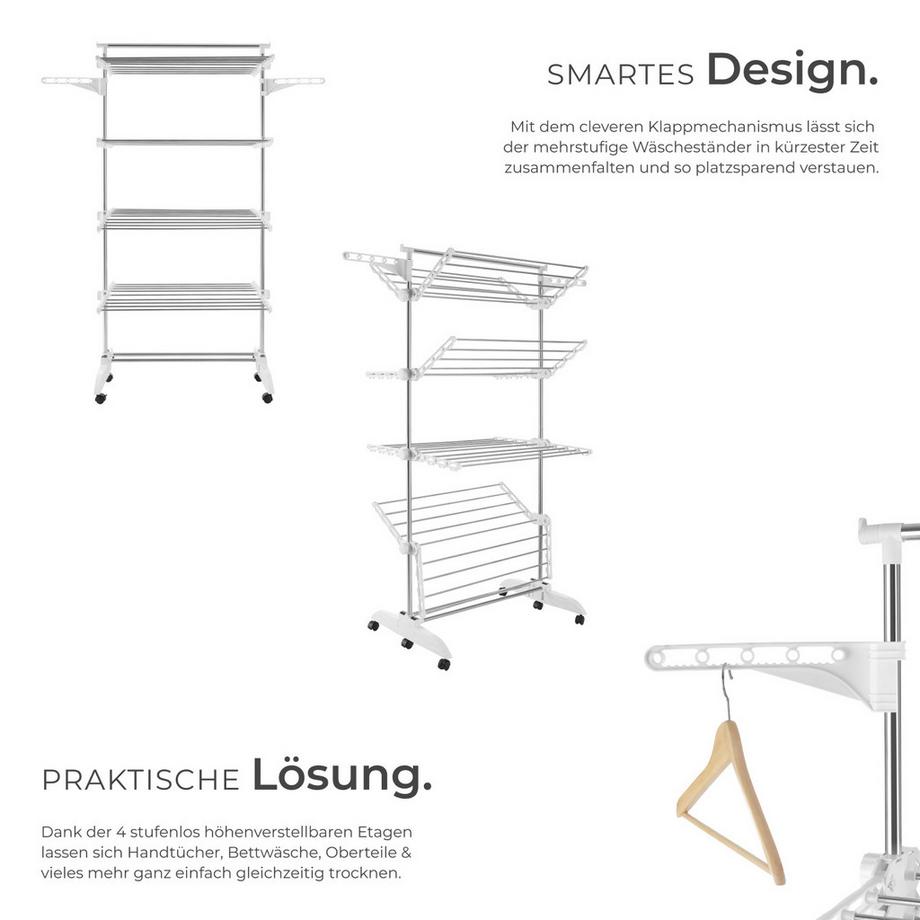 Tectake  Turmwäscheständer Odelia klappbar 4 stufenlos höhenverstellbare Etagen 