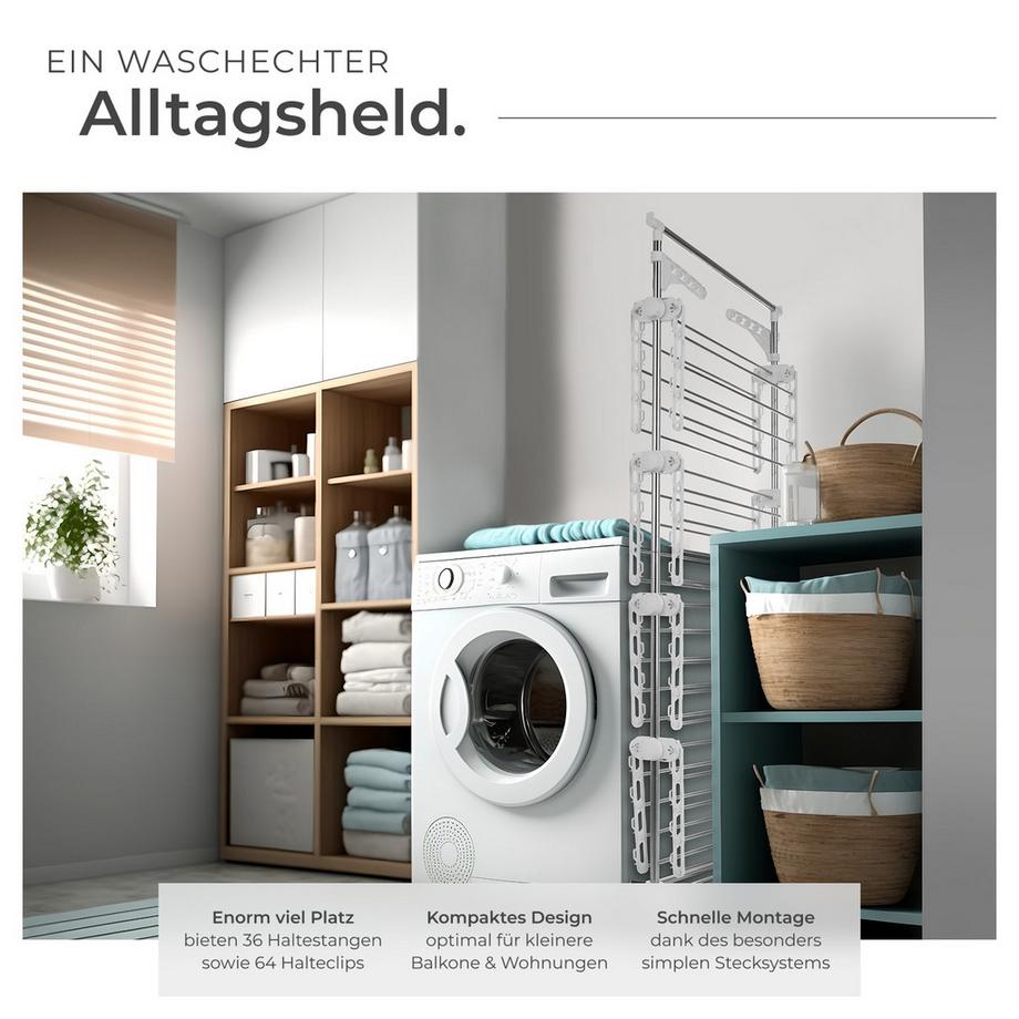 Tectake  Turmwäscheständer Odelia klappbar 4 stufenlos höhenverstellbare Etagen 