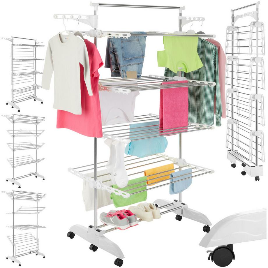 Tectake  Turmwäscheständer Odelia klappbar 4 stufenlos höhenverstellbare Etagen 