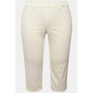 Ulla Popken  Pantaloni Capri a 7/8 modello Sienna in tessuto elasticizzato con orli sfrangiati e taglio della gamba aderente 