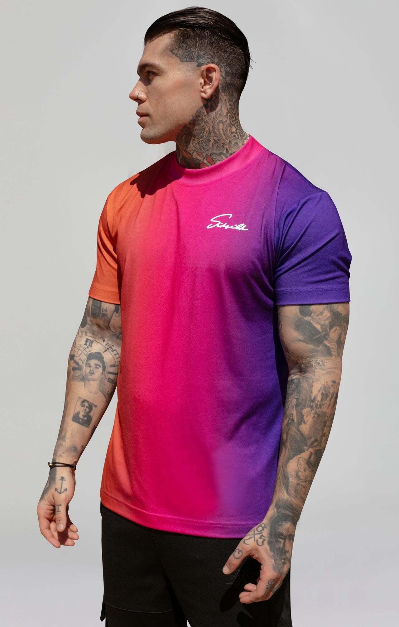 Sik Silk  T-Shirt Script Fade T-Shirt in Pink, Purple 