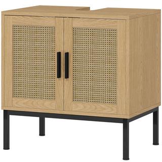 Northio Waschbeckenunterschrank Unterschrank mit Schrankfach, Waschtischunterschrank mit Rattanoptik, Badunterschrank mit Kippschutz, Eiche, 60 x 39 x 60 cm Aosom  
