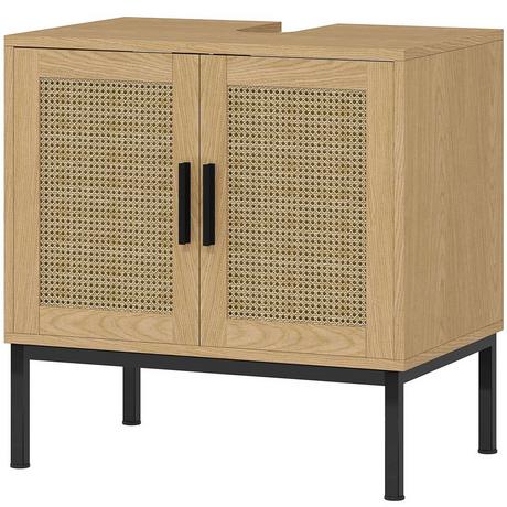 Northio Waschbeckenunterschrank Unterschrank mit Schrankfach, Waschtischunterschrank mit Rattanoptik, Badunterschrank mit Kippschutz, Eiche, 60 x 39 x 60 cm Aosom  