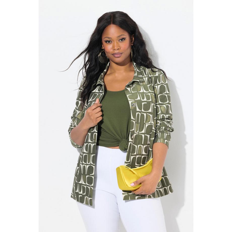 Ulla Popken Giacca Motivo Jacquard Maniche Lunghe Collo Camicia  