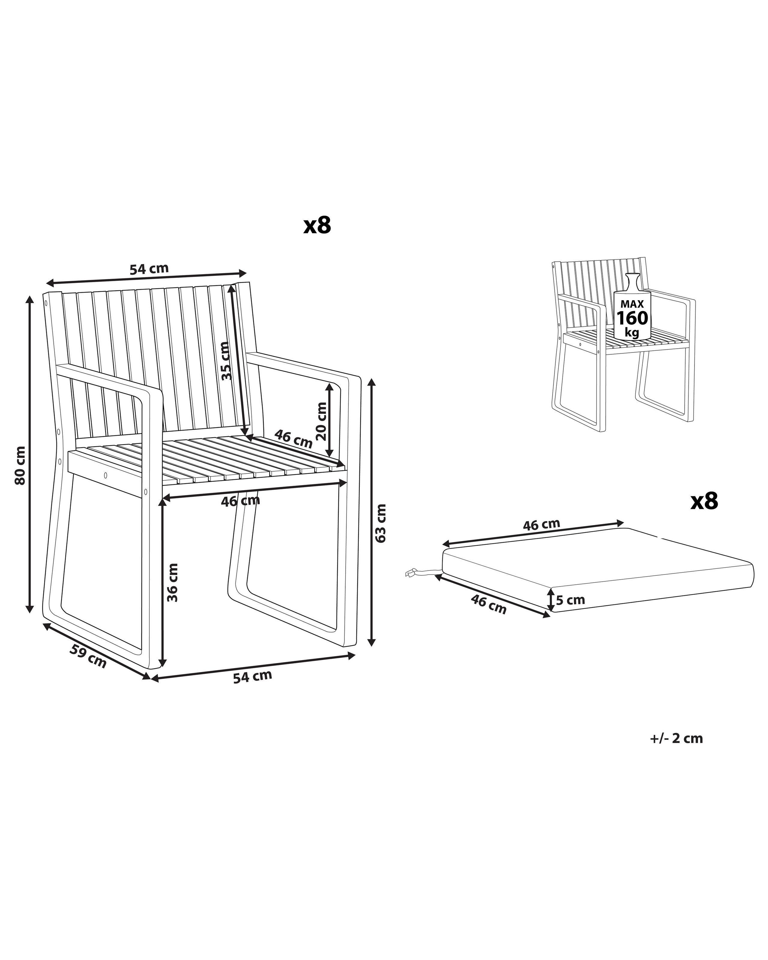 Beliani Lot de 8 chaises de jardin avec coussins en Acacia Rustique SASSARI  