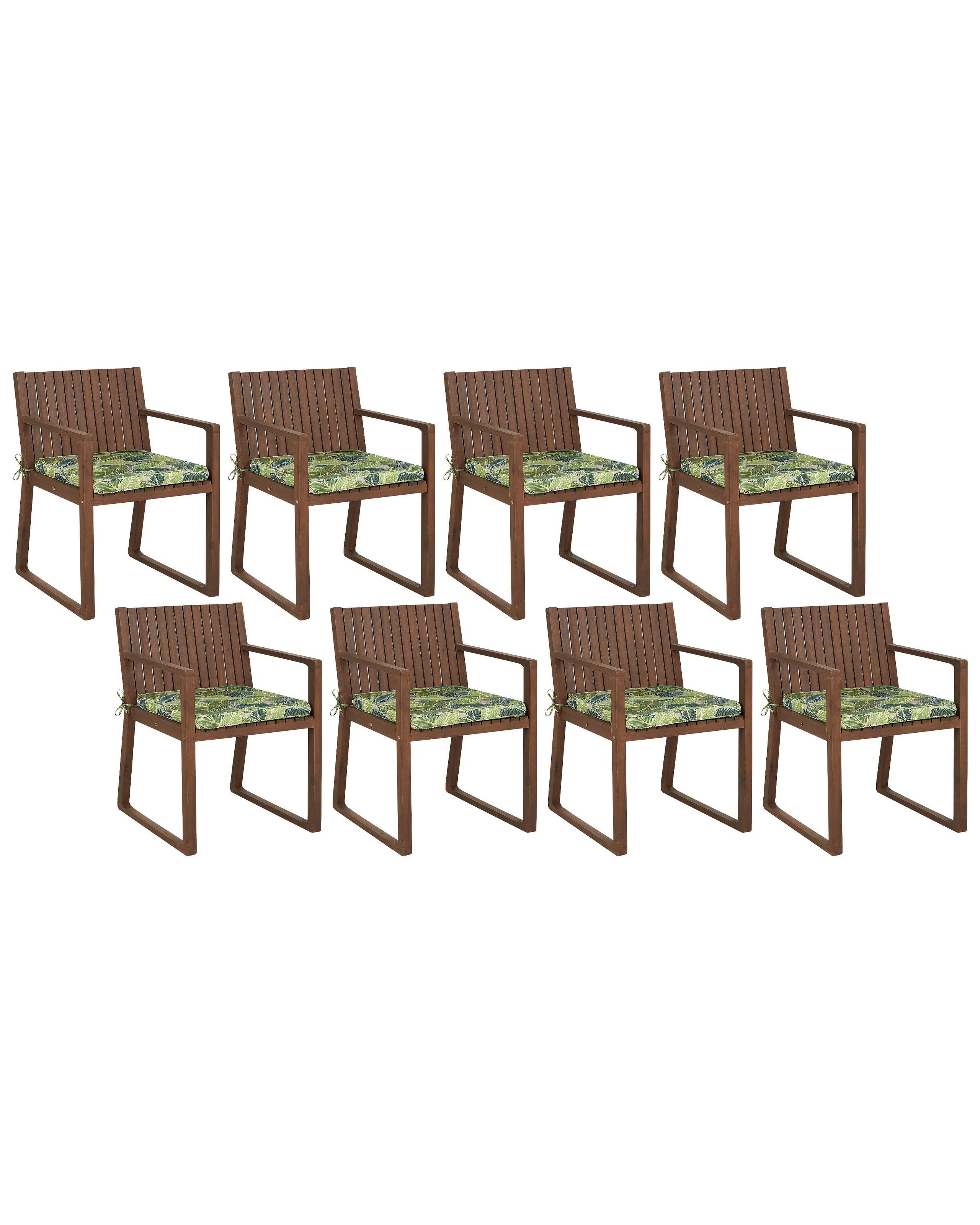 Image of Set mit 8 Stühlen und Sitzkissen aus Akazienholz Rustikal SASSARI Set mit 8 Stühlen und Sitzkissen aus Akazienholz Rustikal SASSARI