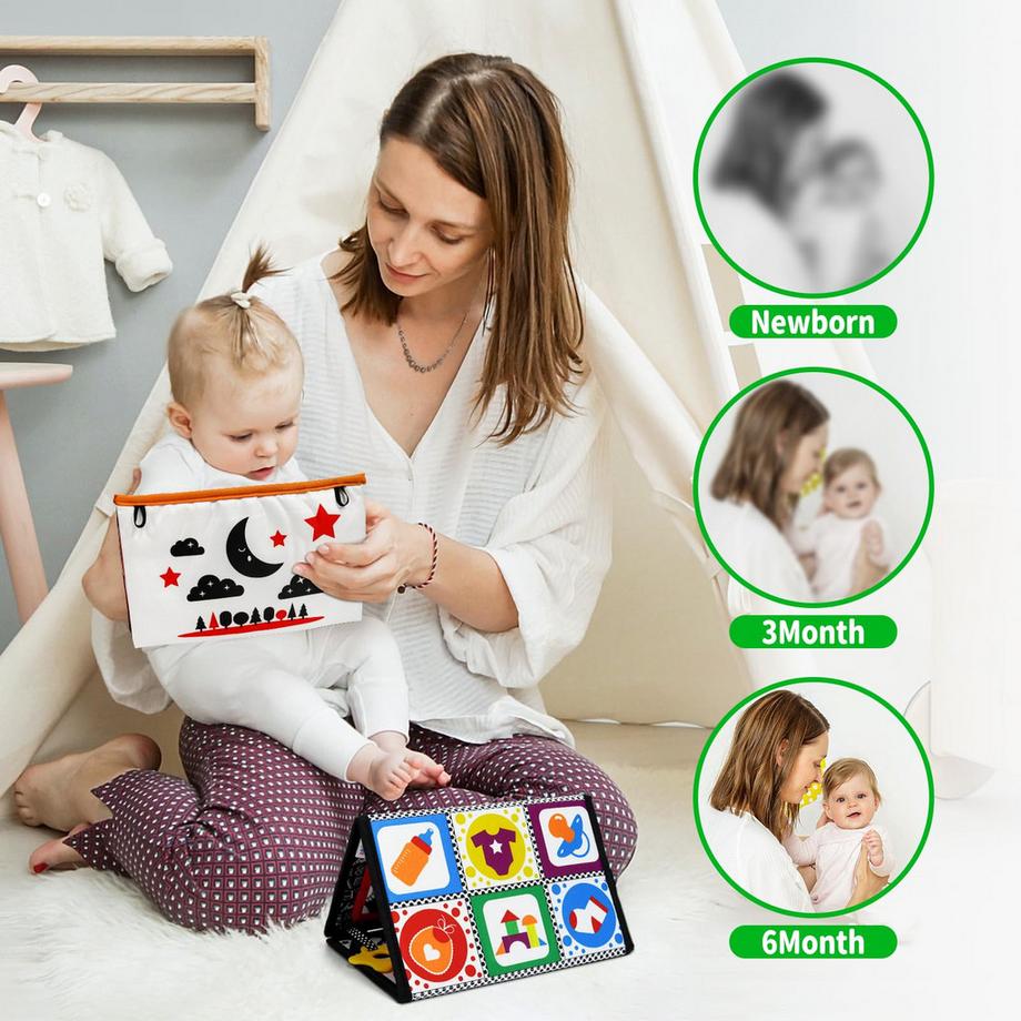 Activity-board  Jouet miroir pour enfants avec motif contrasté, jouet d'apprentissage pour bébé avec livre en tissu 