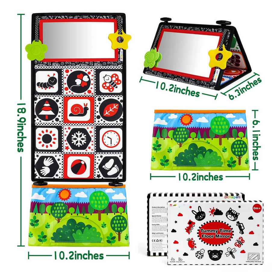 Activity-board  Jouet miroir pour enfants avec motif contrasté, jouet d'apprentissage pour bébé avec livre en tissu 