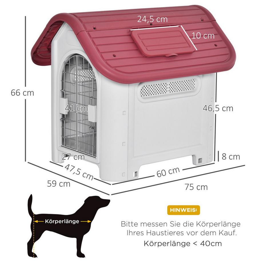 Northio  Hundehütte Outdoor Hundehaus Mit Dachluke Tor Unterschlupf Für Kleine Hunde Kleintierstall Luftzirkulation Wasserdicht Metall Pp Rot+Hellgrau 