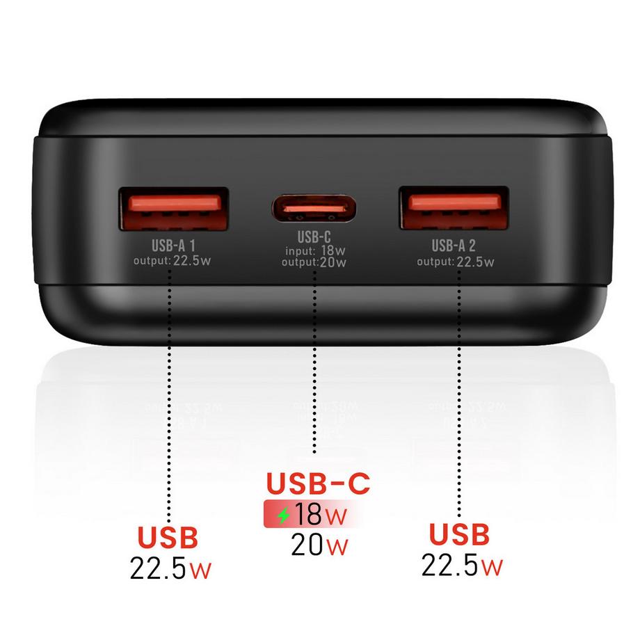 SWISSTEN  Batteria Esterna 20000mAh con USB-C e 2 USB Schermo LED Compatta 