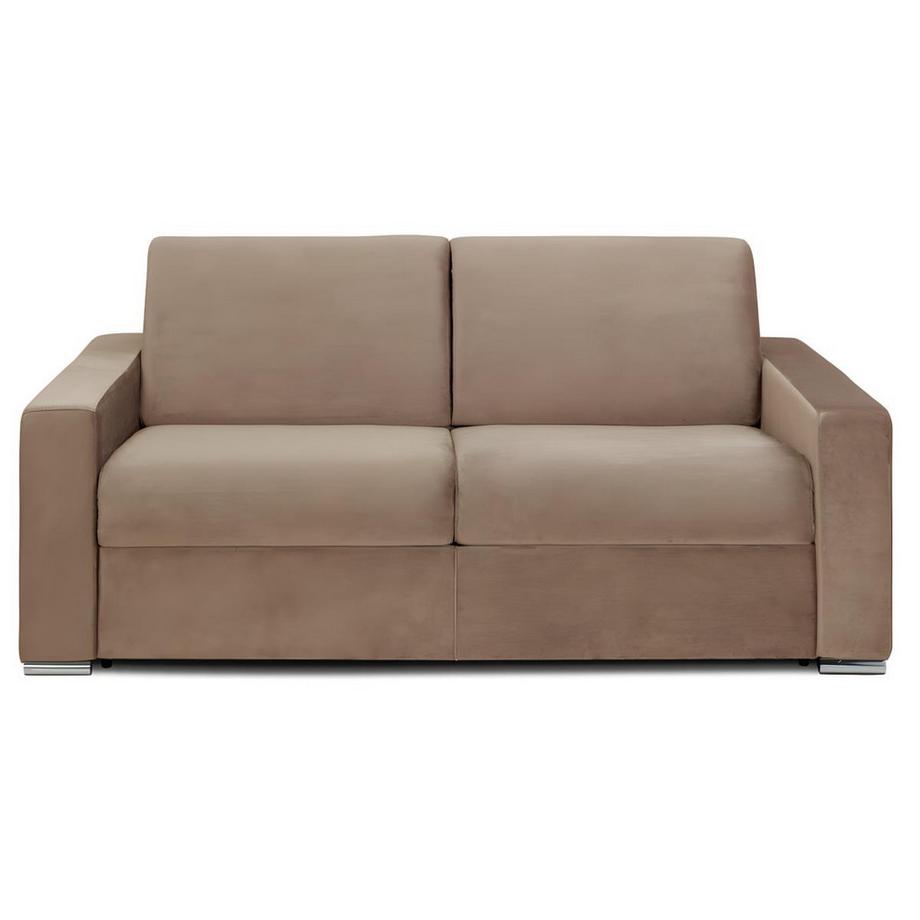 Vente-unique Schlafsofa mit Matratze 3-Sitzer Samt - Beige - Liegefläche mit Lattenrost: 140 cm - Matratzenhöhe: 16 cm mit Memory Schaum - CALITO  