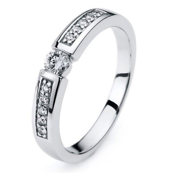 Image of Trauring 585/14k Weissgold Diamant 0.29ct. Damen Silber ONE SIZE