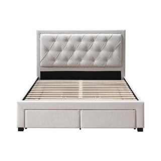 Vente-unique Letto con Cassetti 180 x 200 cm Tessuto Beige - LEOPOLD  