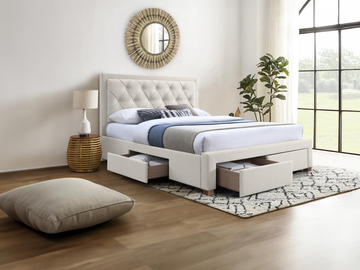 Vente-unique Letto con Cassetti 180 x 200 cm Tessuto Beige - LEOPOLD  