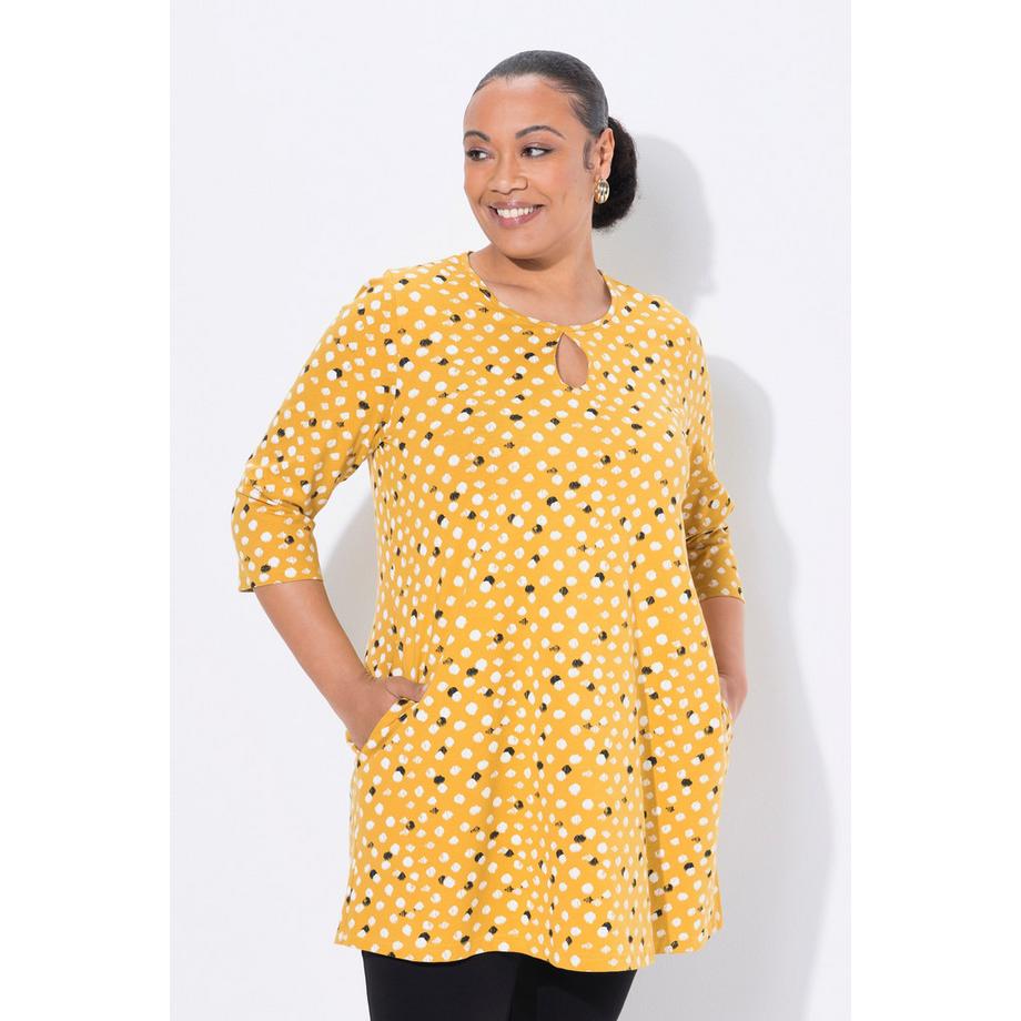 Ulla Popken Longshirt Punkte A-Linie Rundhals 3/4-Arm  