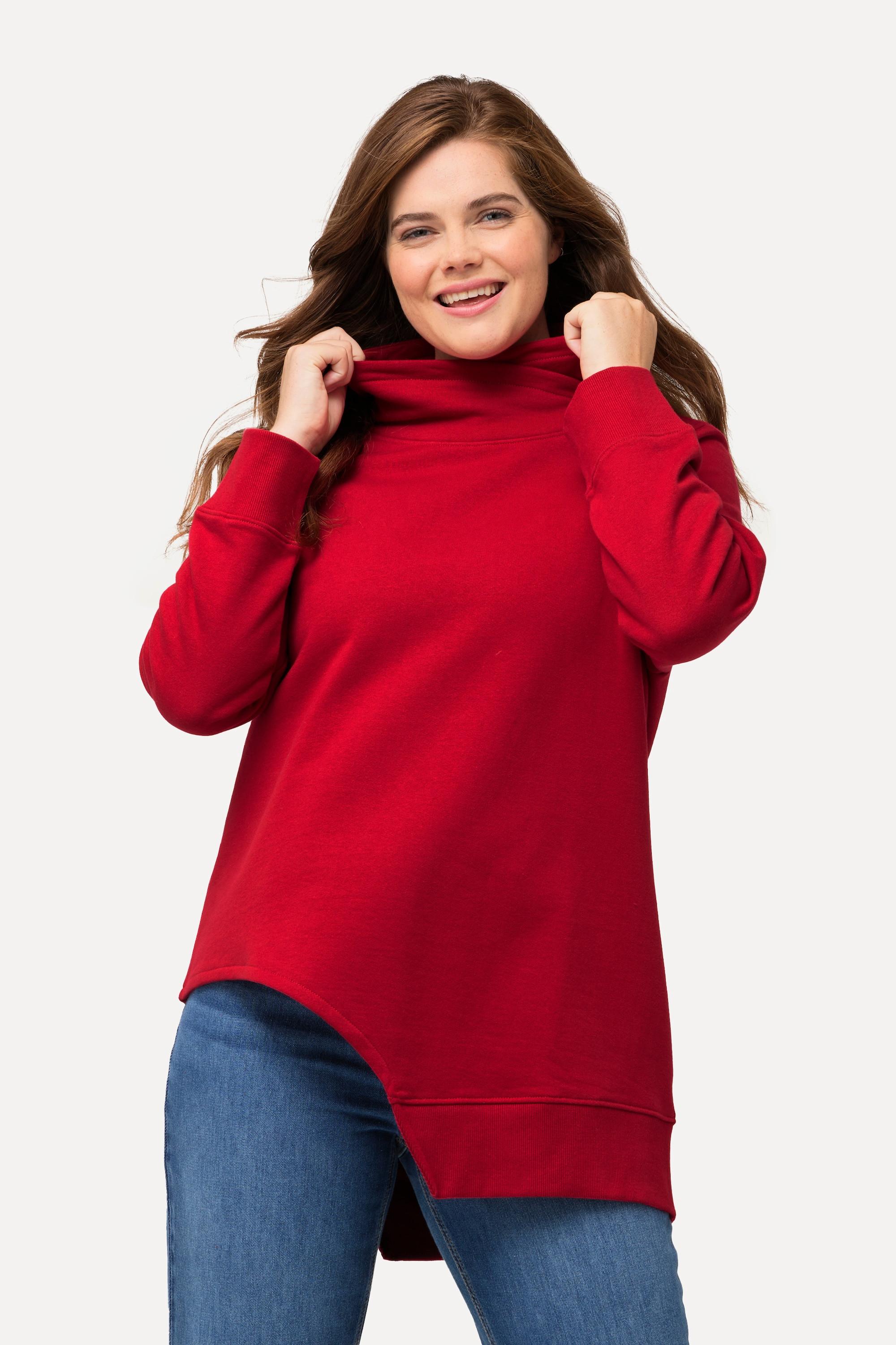 Ulla Popken  Sweat-shirt long en coton bio. Découpe, manches longues et col montant. 