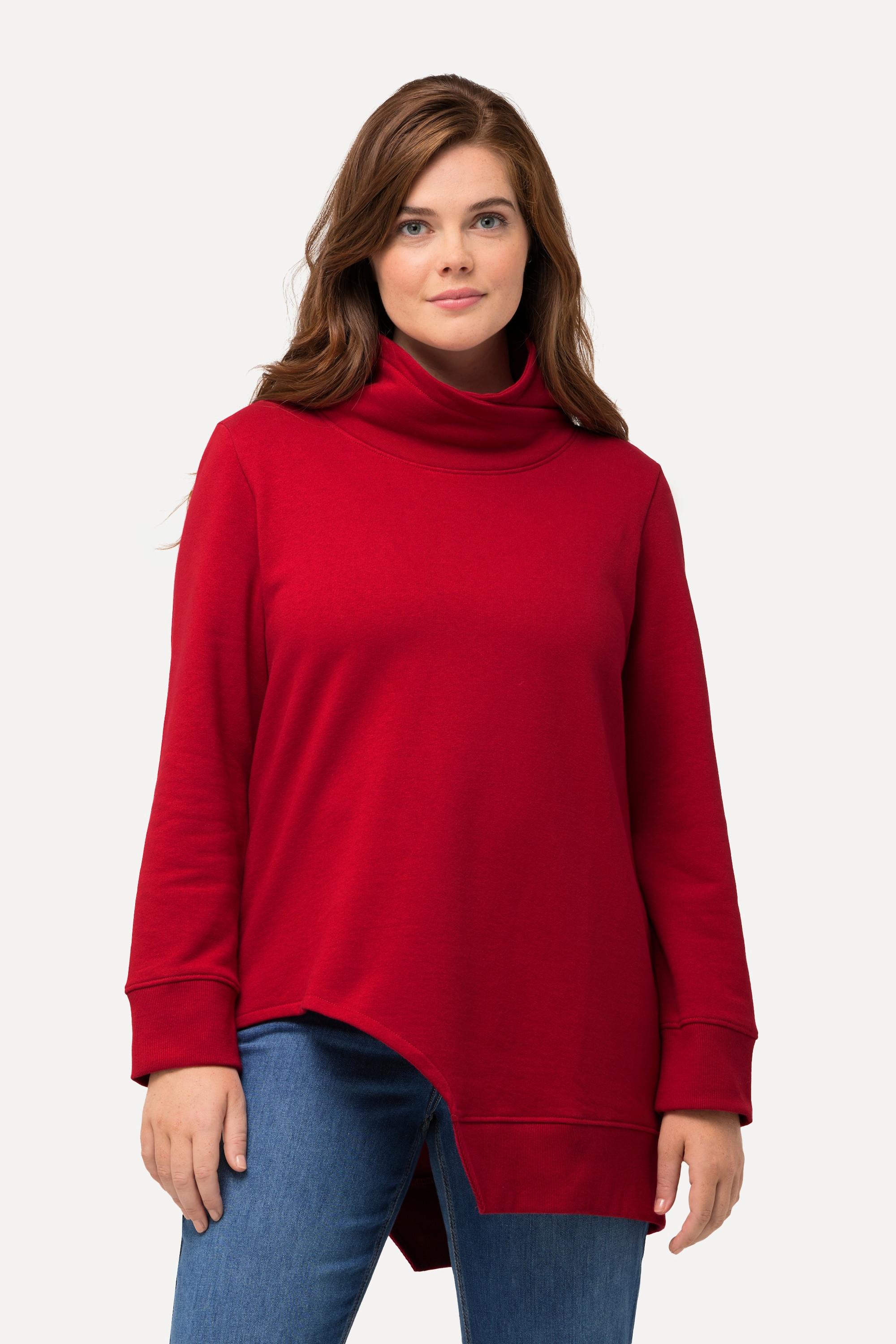 Ulla Popken  Sweat-shirt long en coton bio. Découpe, manches longues et col montant. 