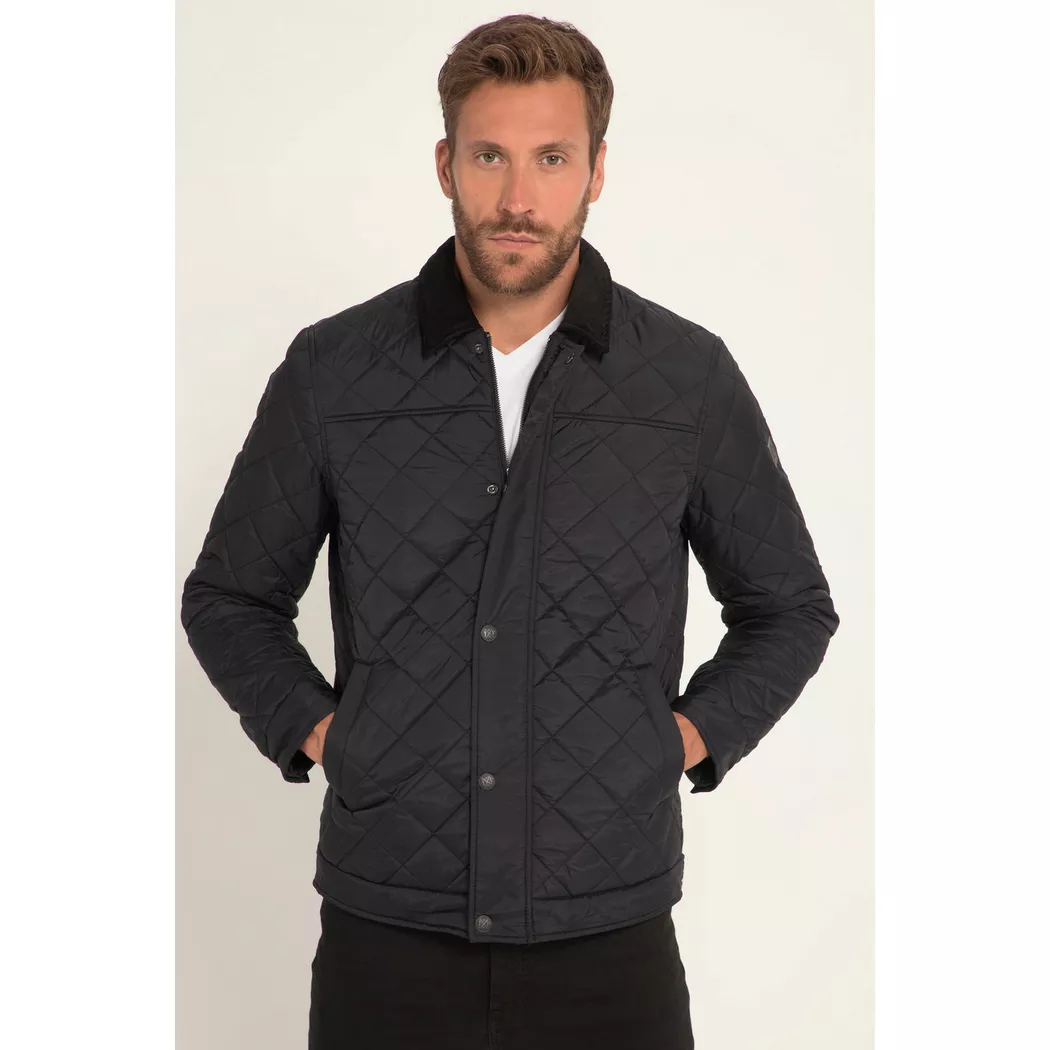 JP1880 - Steppjacke, Cordkragen, Zipper, 6XL, Schwarz