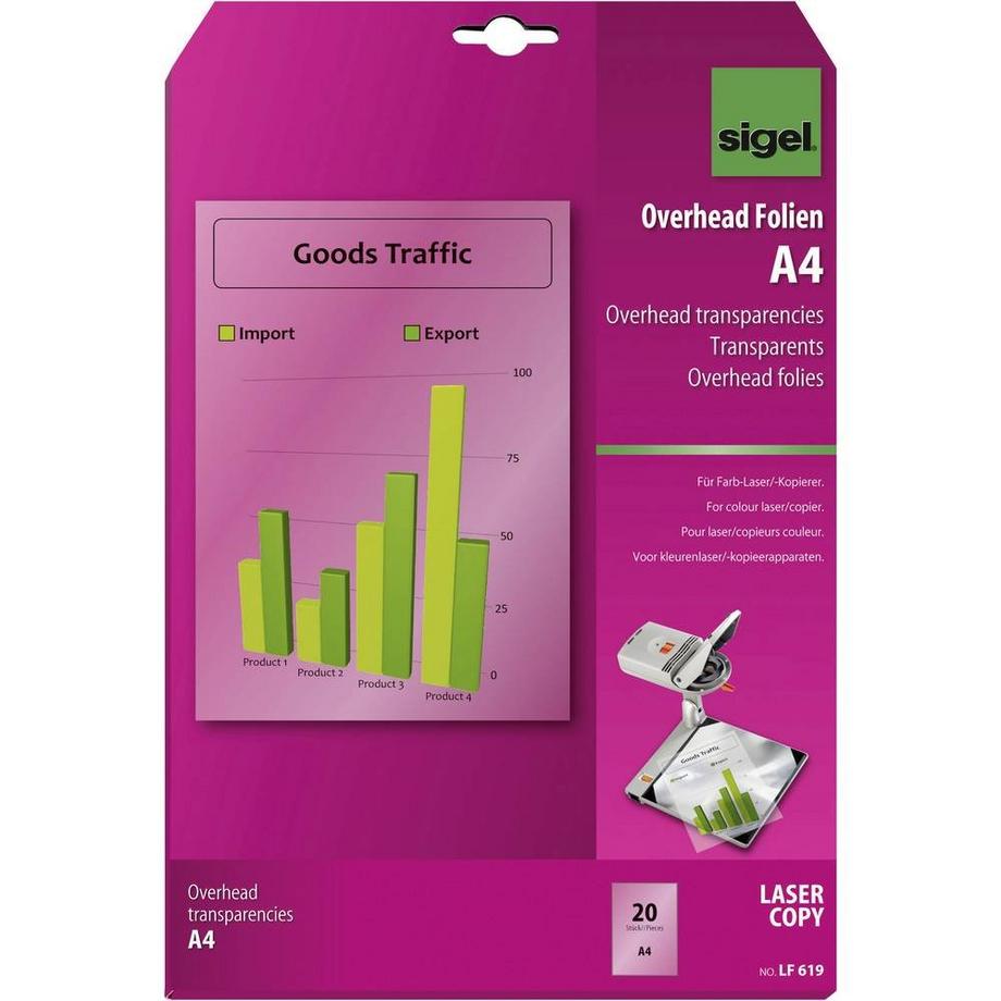 Sigel  Overhead-Folien für Farb-Laser/-Kopierer, 125 µm, A4, 20 Blatt 