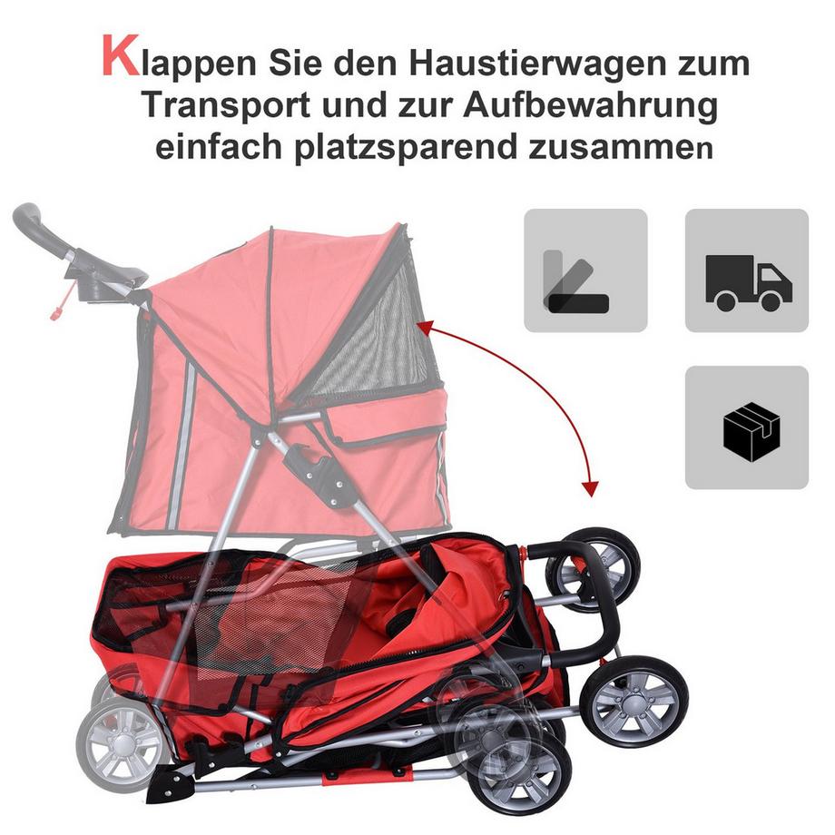 Northio  Hundebuggy Hundewagen In Rot, Hundekinderwagen Buggy Stroller Jogger Anhänger, Leicht & Faltbar 