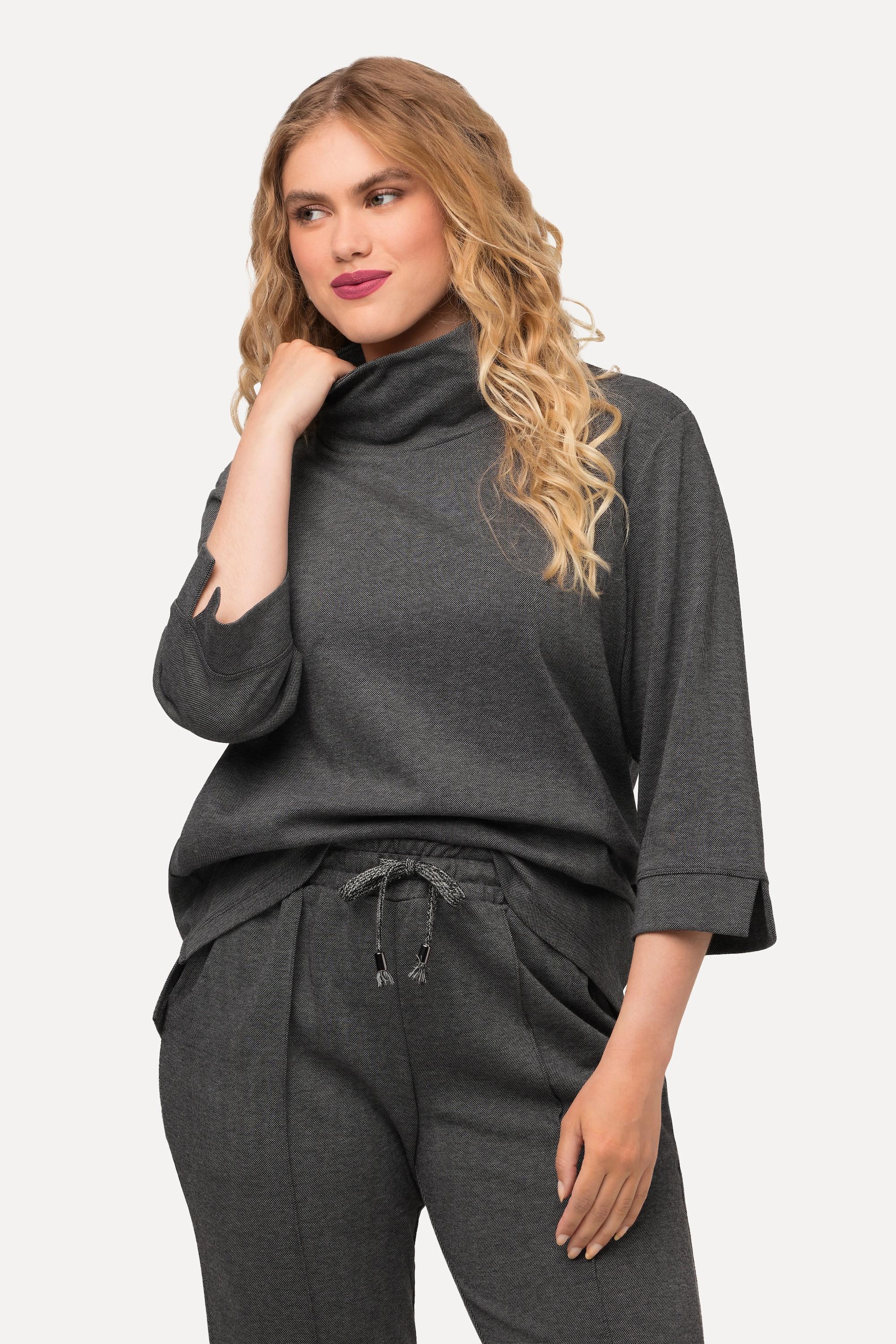 Ulla Popken  Sweatshirt, Salz-und-Pfeffer-Optik, Stehkragen, 3/4-Arm 