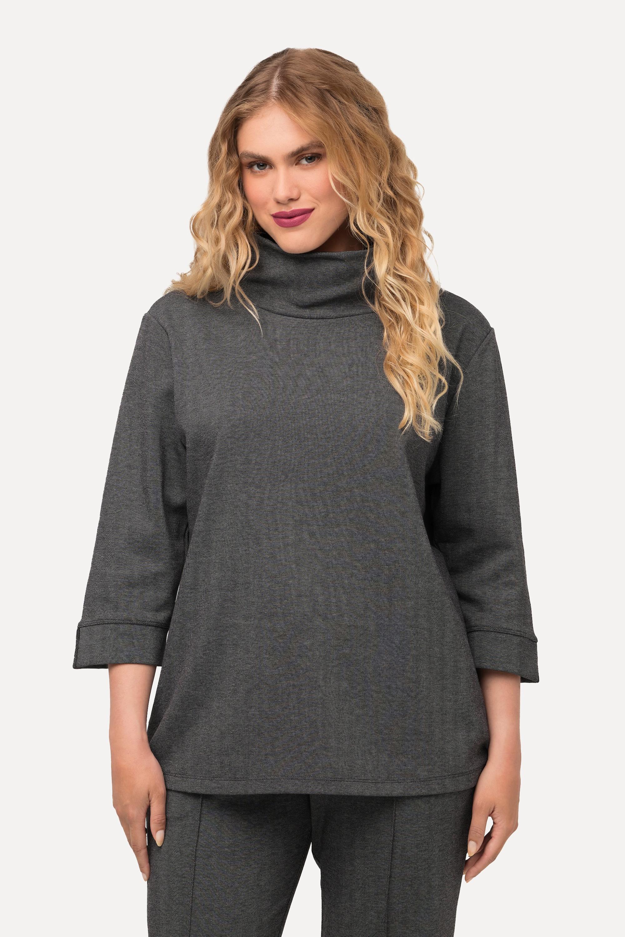 Ulla Popken  Sweatshirt, Salz-und-Pfeffer-Optik, Stehkragen, 3/4-Arm 