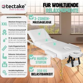 Tectake Table de massage Pliante 3 Zones - 13 cm d'épaisseur + Housse  