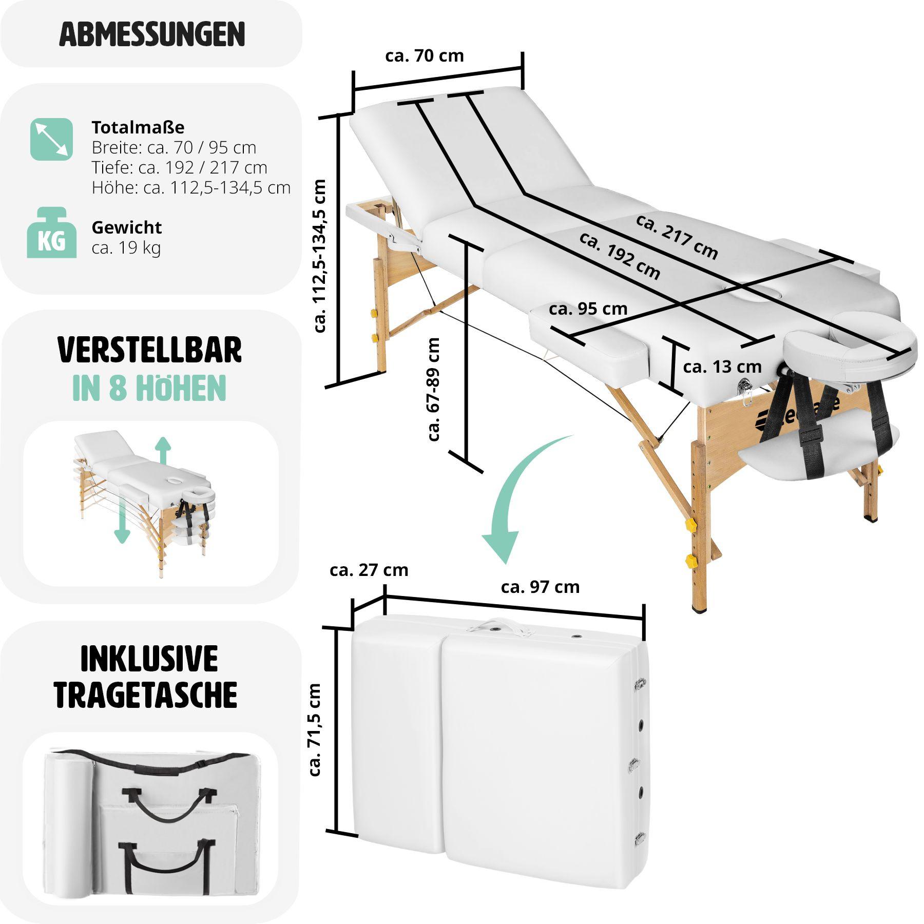 Tectake Lettino da massaggio a 3 zone, 10 cm di imbottitura con telaio in legno  