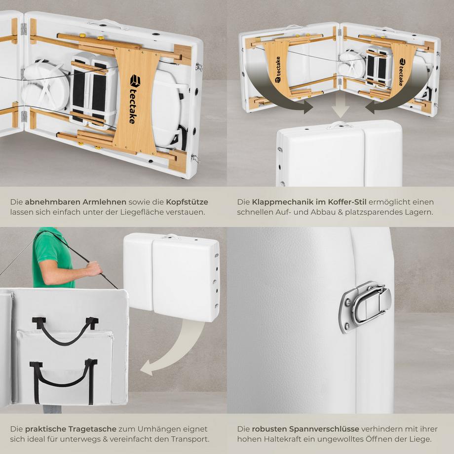 Tectake Table de massage portable et pliante à 3 zones  largeur 70 cm et rembourrage 10 cm  