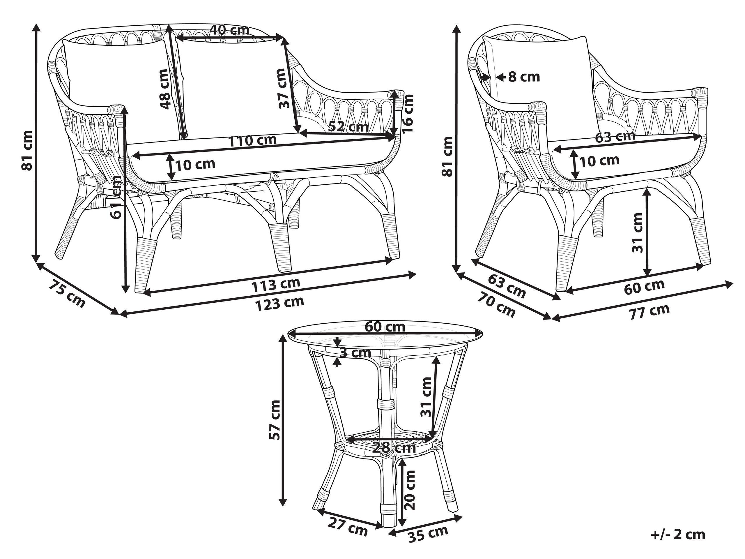 Beliani Lounge Set mit Tisch aus Rattan Retro SIBARI  