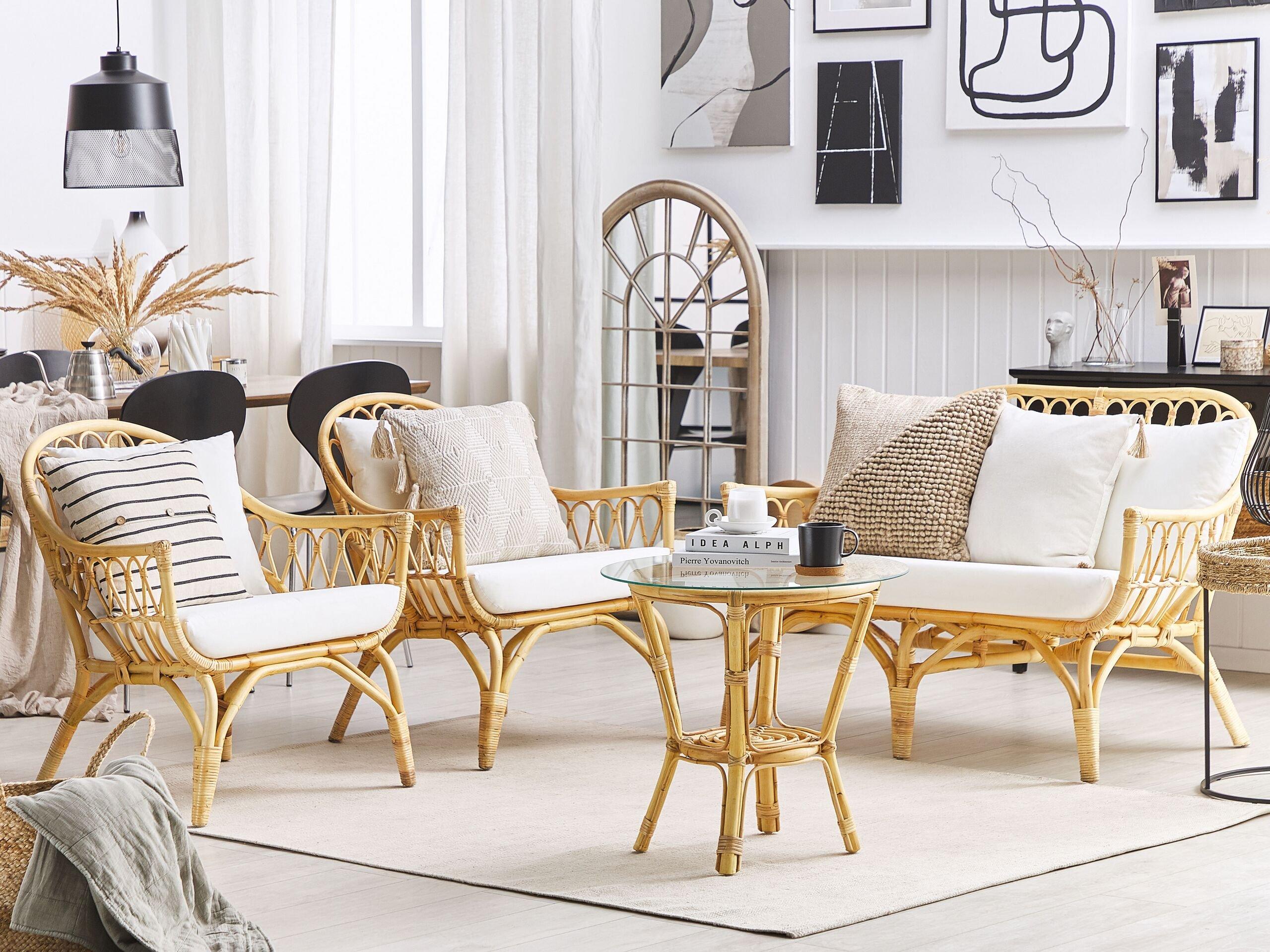 Beliani Ensemble de salon avec table en Rotin Boho SIBARI  