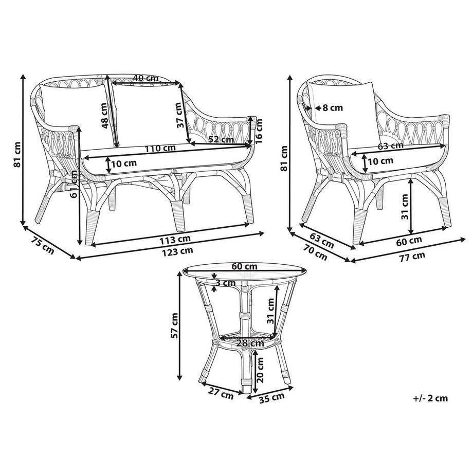 Beliani Lounge Set mit Tisch aus Rattan Boho SIBARI  
