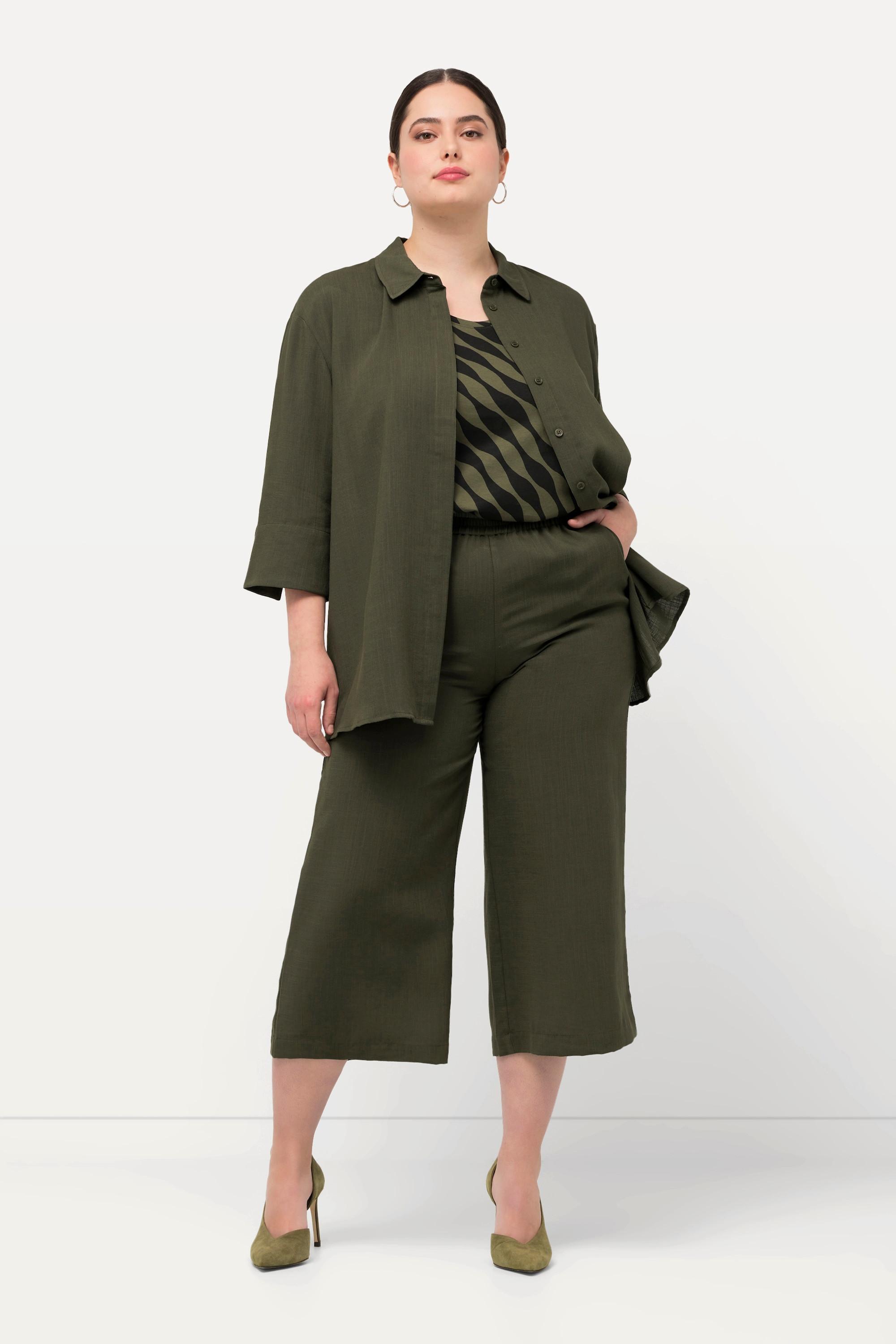 Ulla Popken  Culottes con taglio della gamba ampio e lungo fino al polpaccio e cintura elastica 