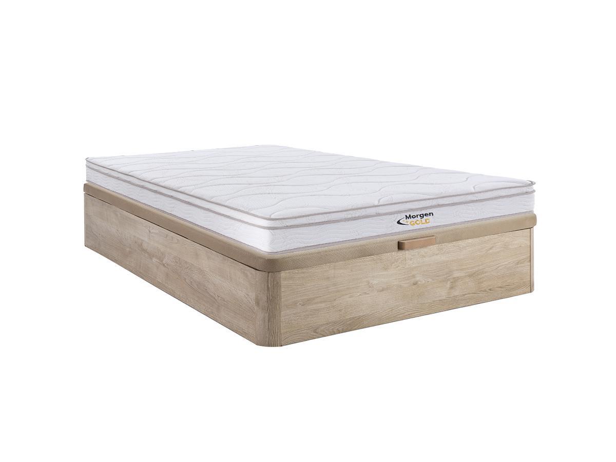 Vente-unique Ensemble 140 x 190 cm sommier coffre naturel clair + matelas ressorts 3 zones et mémoire de forme ép.20cm - WOLKENTANZ de MORGENGOLD  