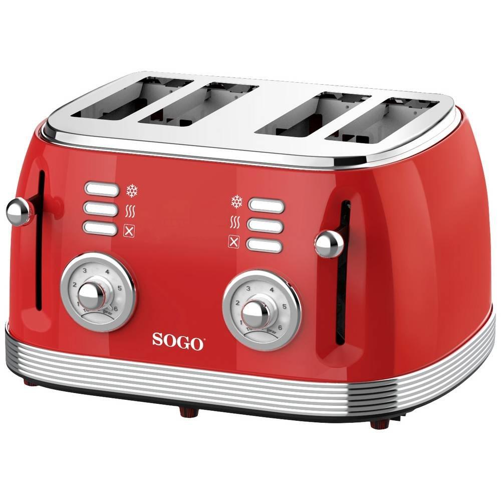 SOGO Human Technology 4-Scheiben-Toaster Kontrollleuchte, Toastfunktion Rot (metallic)  