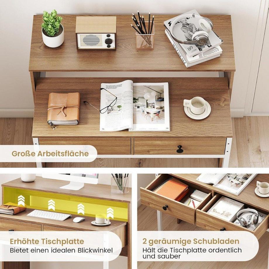 Northix Bureau extensible avec tiroirs et roulettes  