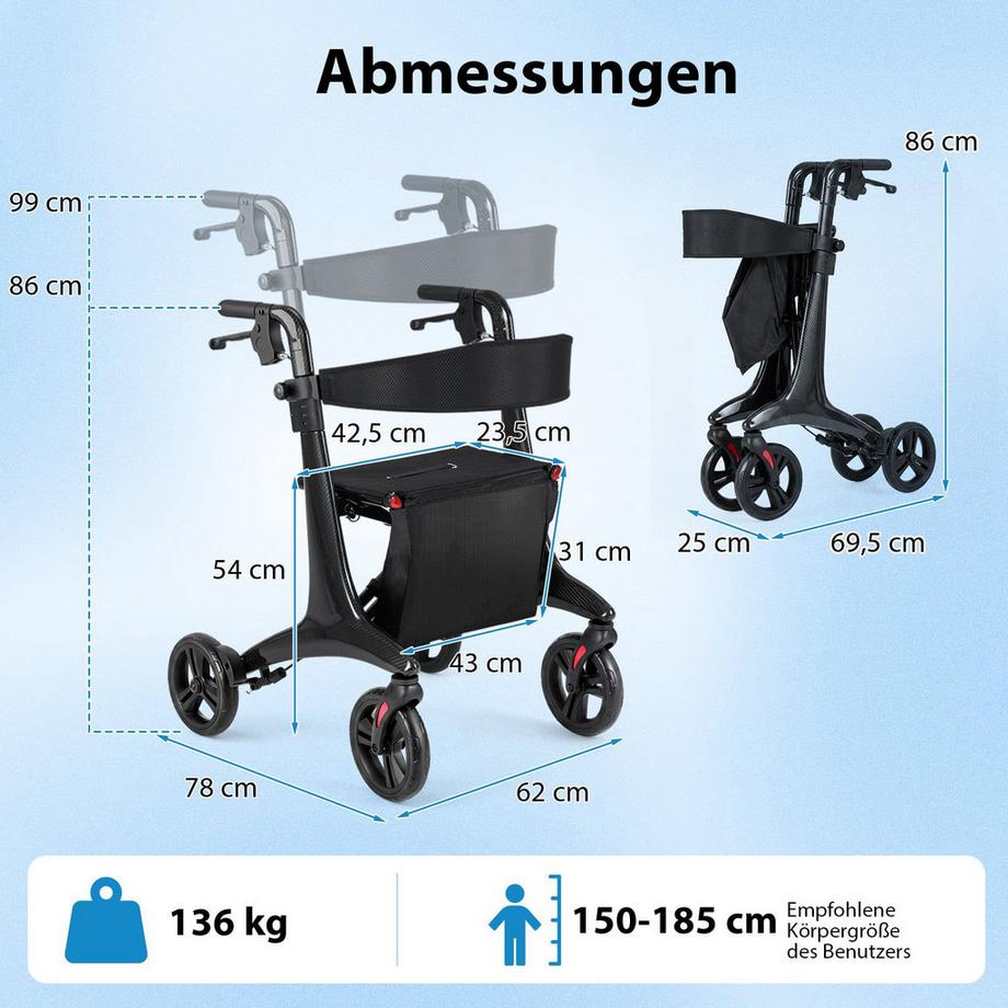 Northix  Déambulateur pliable pour seniors avec siège 