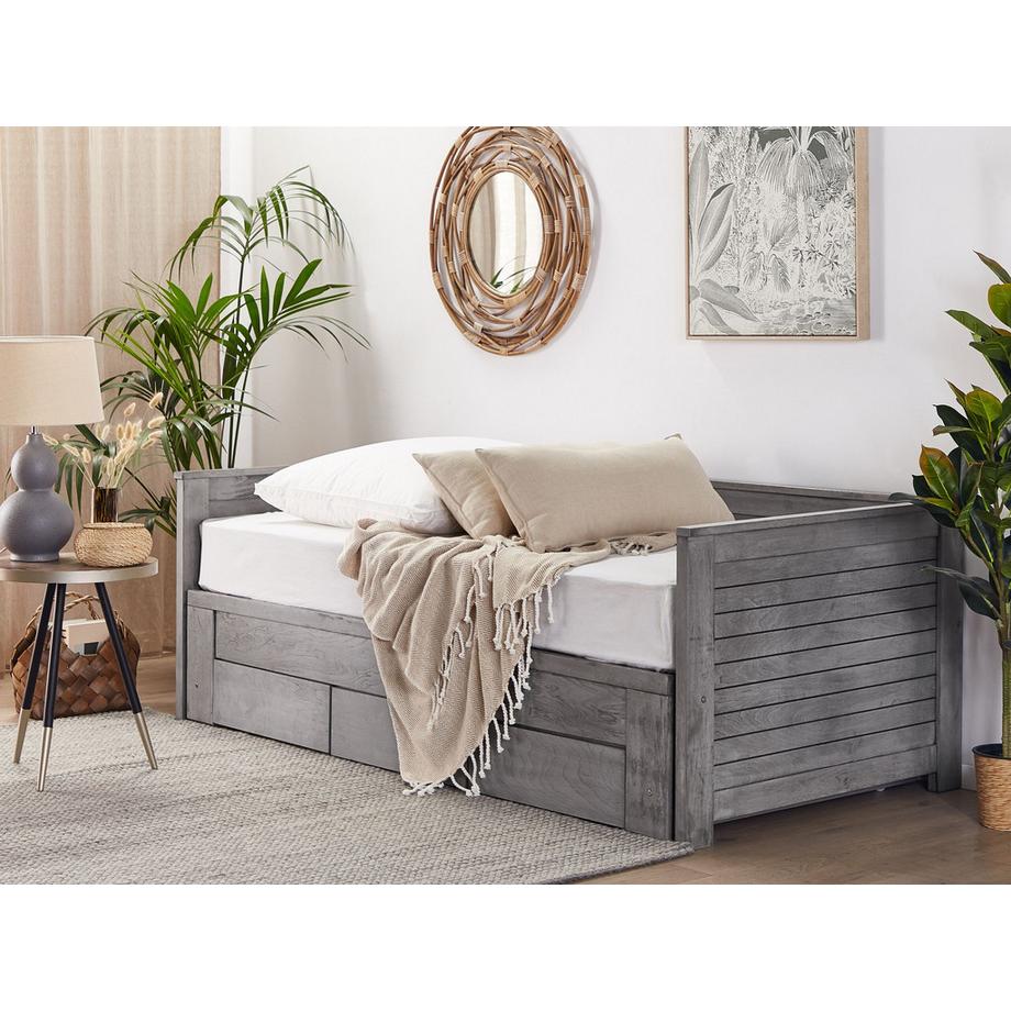 Beliani Lit avec tiroirs de rangement en Bois d\'hévéa Industriel CAHORS  