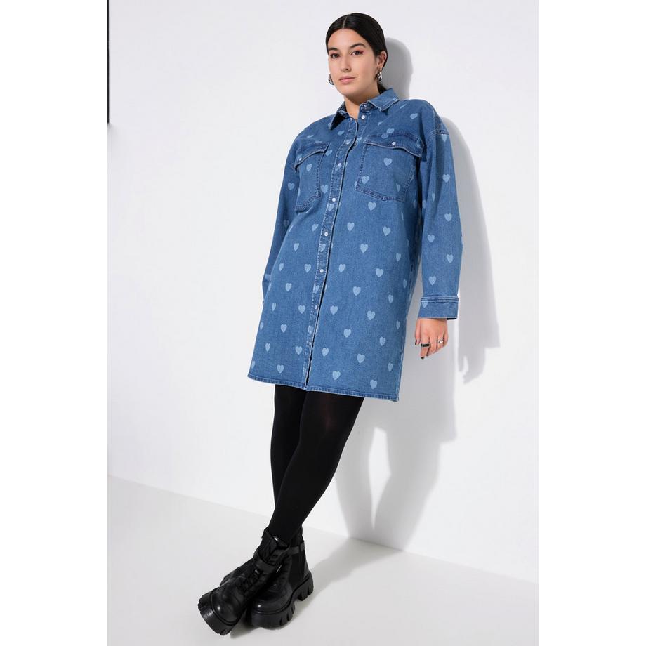 Studio Untold Abito di jeans oversize stampa cuori  