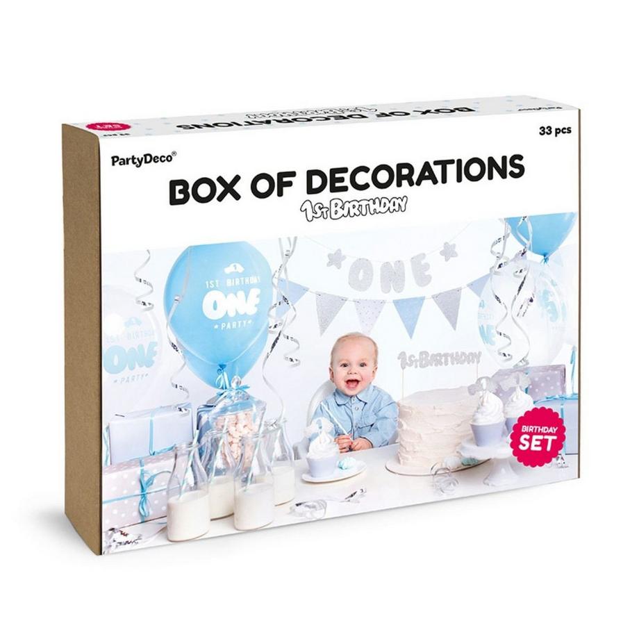 Northio  Geburtstagsdekoration für den 1. Geburtstag - Set in Blau und Silber 