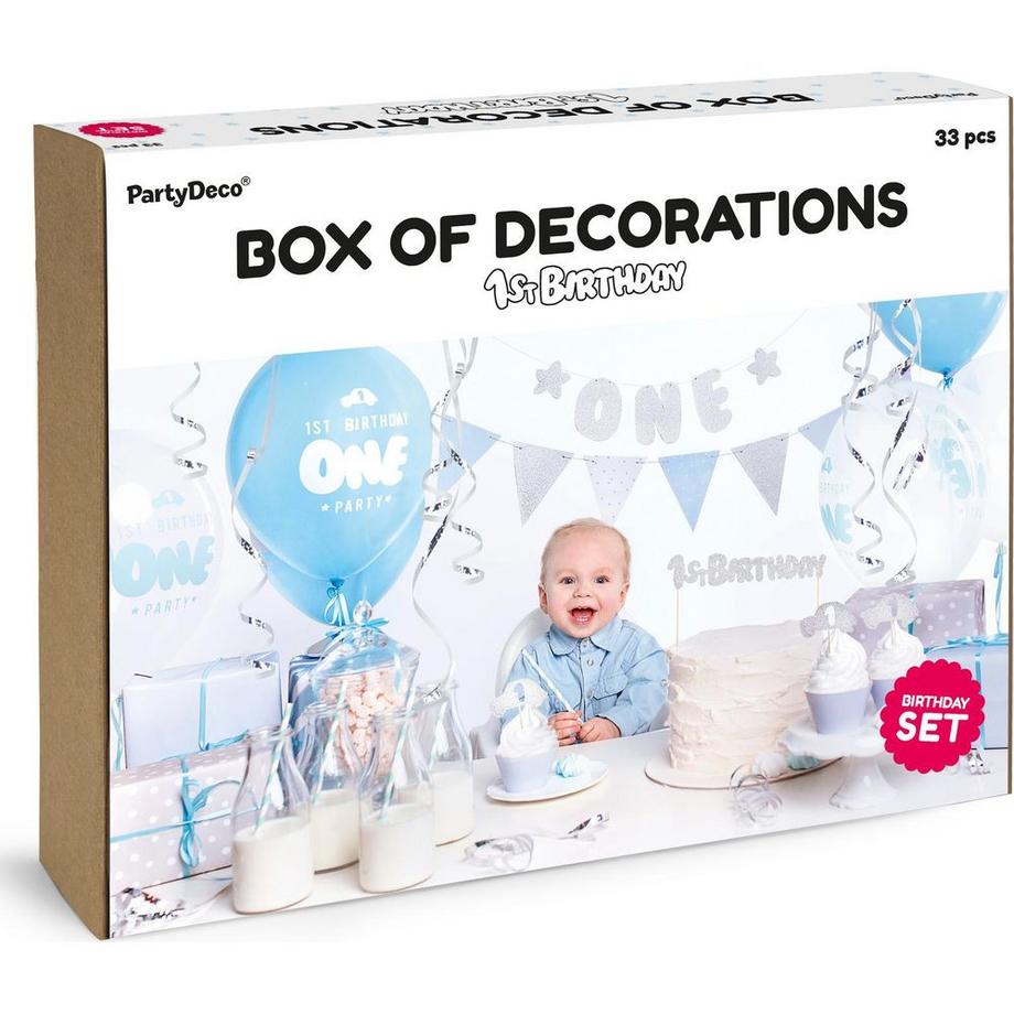 Northio  Geburtstagsdekoration für den 1. Geburtstag - Set in Blau und Silber 