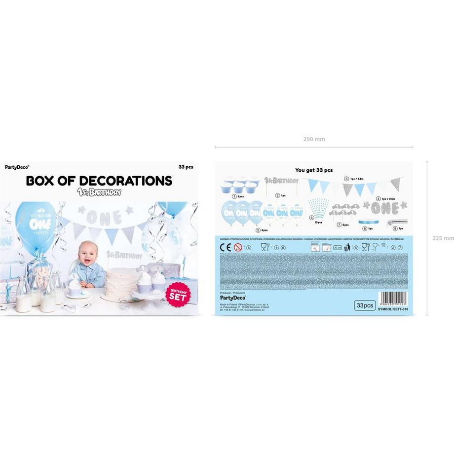 Northio  Geburtstagsdekoration für den 1. Geburtstag - Set in Blau und Silber 