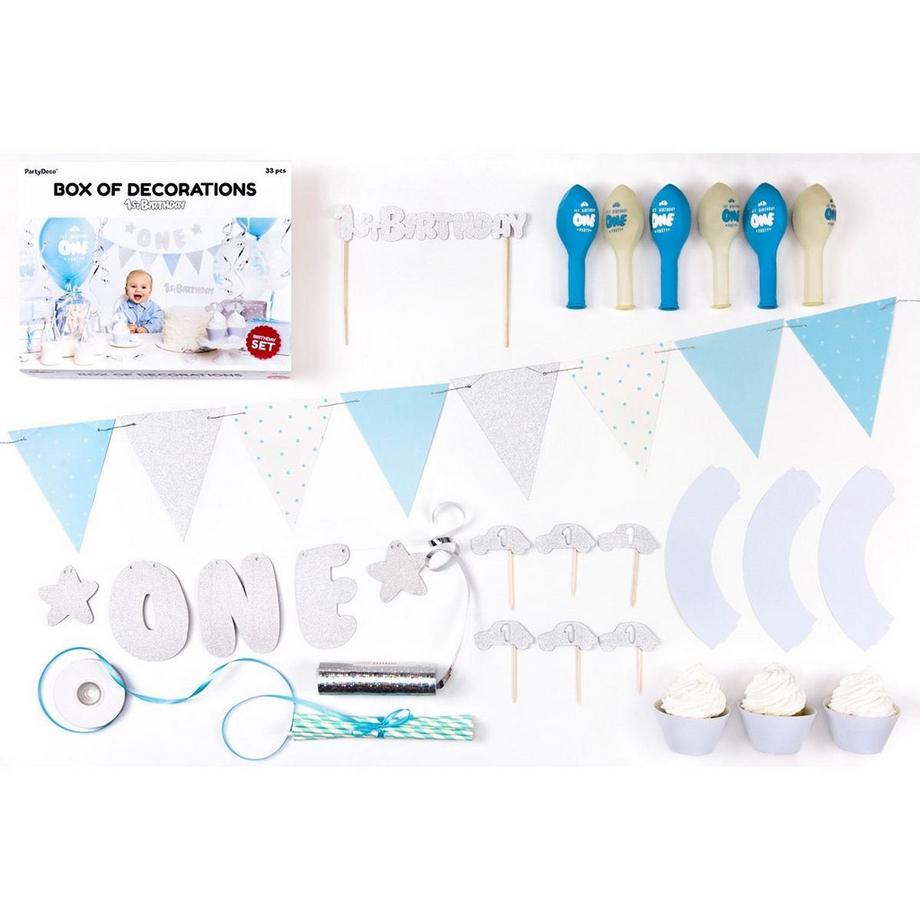 Northio  Geburtstagsdekoration für den 1. Geburtstag - Set in Blau und Silber 