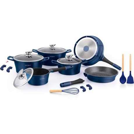 Royalty Line Casserole 14 pièces avec revêtement en marbre - Bleu  